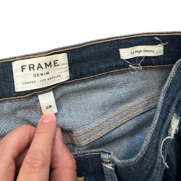 Frame Le High Skinny Distressed Dark Wash Jeans Womens Size 28 - Picture 3 of 7